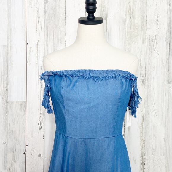 NWT Lovers + Friends Tessa Mini Dress Blue Chambray Boho Western Coastal Size M - Picture 4 of 11